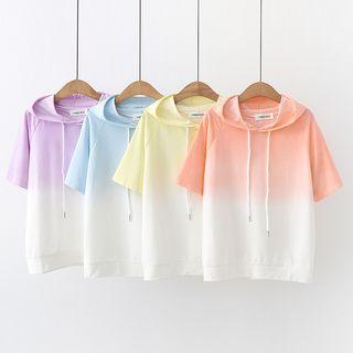Hooded Short-sleeve Gradient T-shirt