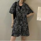 Leopard Print Elbow-sleeve Mini A-line Dress As Shown In Figure - One Size
