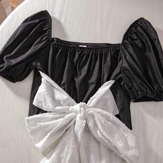 Short-sleeve Bow Top Black - One Size