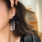 Bow Faux Pearl Fringed Earring Type A - 1 Pair - Black - One Size