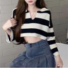 Striped 3/4-sleeve Cropped Sweater