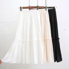 Plain Frilled-trim Pleated Chiffon Skirt