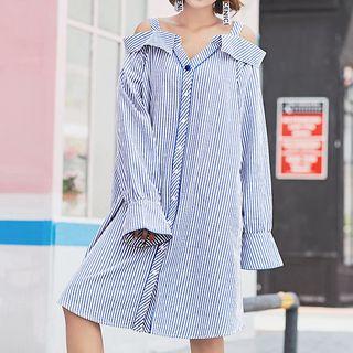 Striped Off Shoulder Shirt Dress