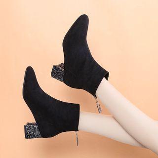 Glitter Chunk-heel Short Boots