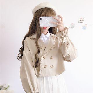 Double-breasted Notch Lapel Jacket Khaki - One Size