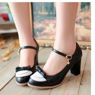 Chunky Heel Bow Ankle Strap Sandals