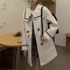 Sailor-collar Two Tone Toggle Coat White - One Size