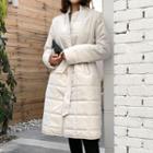 Hidden-button Padded Jacket With Sash
