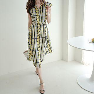 Open-placket Cap-sleeve Pattern Shirtdress