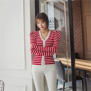 Puff-shoulder Stripe Cardigan