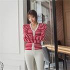 Puff-shoulder Stripe Cardigan