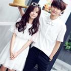 Couple Matching Short-sleeve Shirt / Short-sleeve Lace Trim Dress