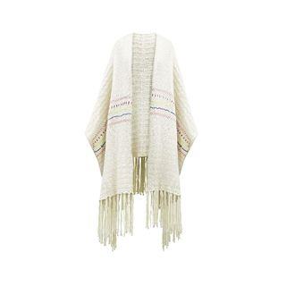 Fringe Knit Poncho Beige - S