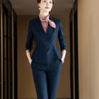 V-neck Peplum Jacket / Blouse / Mini Pencil Skirt / Dress Pants / Set