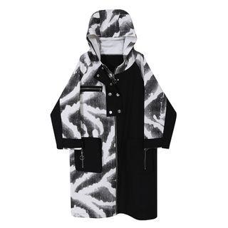 Pattered Zip-up Midi Hoodie Dress As Shown In Figure - One Size