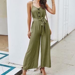 Spaghetti Strap Tie-waist Wide-leg Jumpsuit