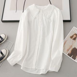 Contrast Stitching Shirt White - One Size