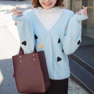 Heart Embroidered V-neck Cardigan