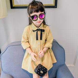Long-sleeved Bow A-line Plain Sheath Dress