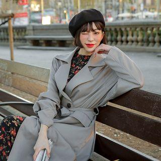 Double-breasted Flap Long Trench Coat With Sash