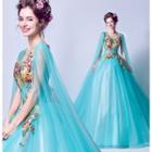 Flutter Sleeve Embroidery Ball Evening Gown