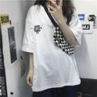 Elbow-sleeve Oversized Embroidered T-shirt White - One Size