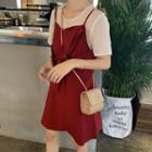 Short-sleeve Top / Spaghetti Strap Mini Bow Accent Dress