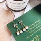 Rhinestone Bow Faux Pearl Dangle Earring 1 Pair - 925 Silver - Silver - One Size