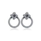 Simple And Fashion Plated Black Geometric Circle Earrings With Cubic Zirconia Black - One Size