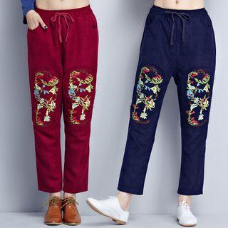 Floral Embroidered Drawstring Pants