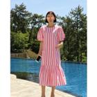 Balloon-sleeve Stripe Long Dress