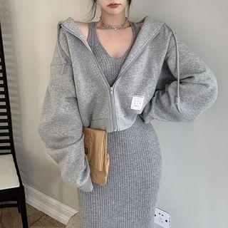 Ribbed Midi Knit Tank Dress / Zip Hoodie