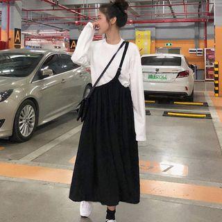 Single-strap Midi Pinafore Dress Black - One Size