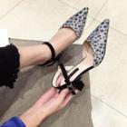 Dotted Pointed Toe Kitten Heel Sandals