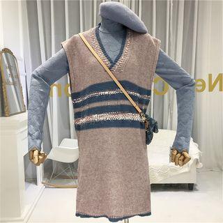 Sleeveless Paneled Midi Knit Dress As Shown In Figure - One Size