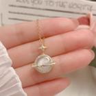 Planet Faux Cat Eye Stone Pendant Stainless Steel Necklace Gold - One Size