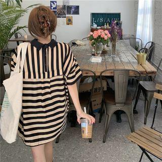 Collared Reversible Striped T-shirt Stripe - One Size