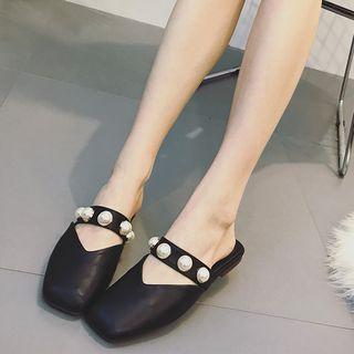Faux Pearl Square Toe Mules