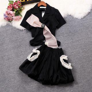 Set: Short-sleeve Ribbon Blazer + Mini A-line Skort