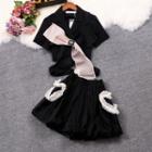 Set: Short-sleeve Ribbon Blazer + Mini A-line Skort