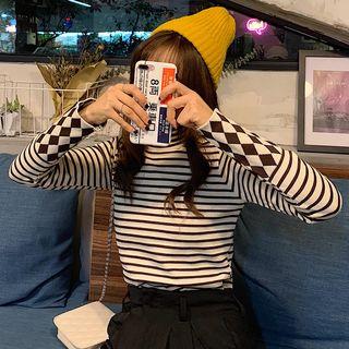 Argyle & Stripe Long-sleeve Knit Top