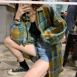 Long-sleeve Plaid Shirt Shirt - One Size