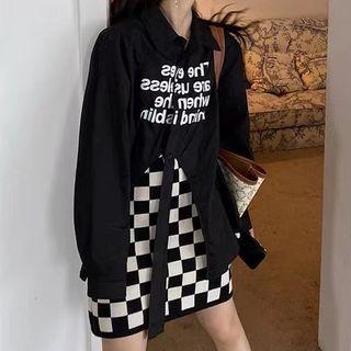 Long Sleeve Lettering Shirt Black - One Size