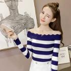 Off-shoulder Color-block Knit Top