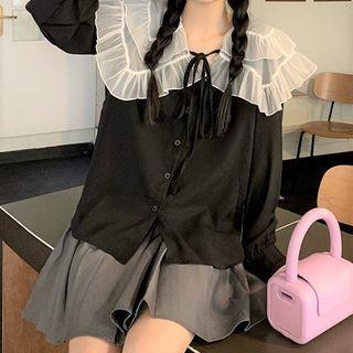 Layered Collar Blouse Black - One Size