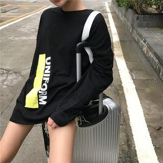Lettering Print Long-sleeve Sheer T-shirt