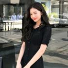 Short-sleeve Slim-fit Rib-knit Shirtdress
