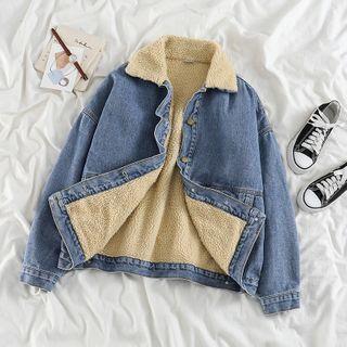 Fleece Lined Denim Jacket Denim Jacket - Blue - One Size