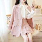 Set: Tie-neck Chiffon Blouse + Plaid Blazer + Pleated Skirt / Plaid Blazer + Skirt / Chiffon Blouse
