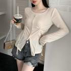 Long-sleeve Irregular T-shirt Khaki - One Size